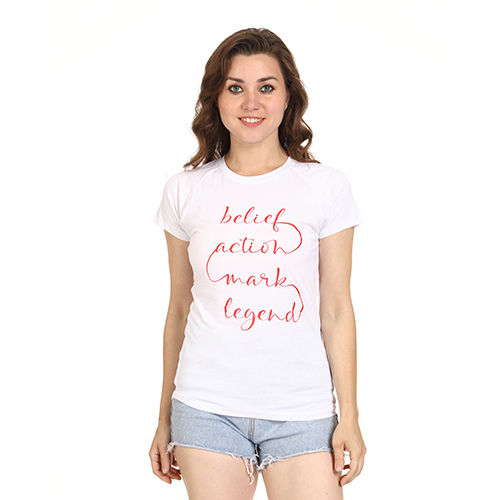 Girls White Half Sleeve Typography Printed T-Shirt