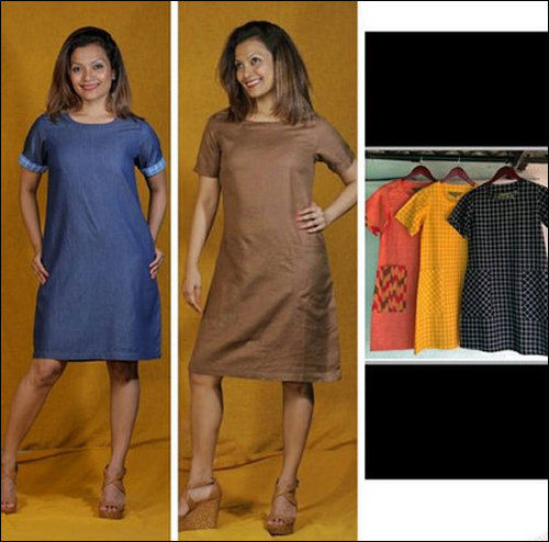 Round Neck Ladies Shift Dresses With Pockets