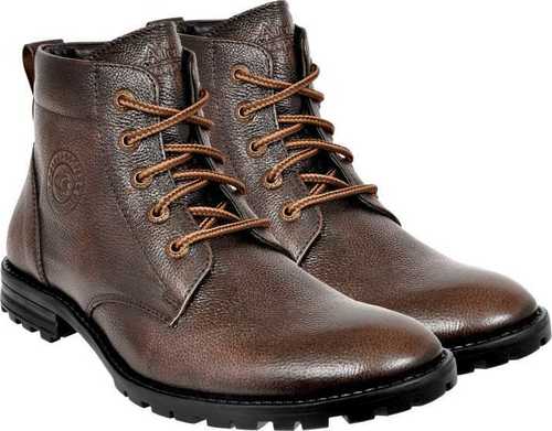 Brown Mens High Ankle Comfrotable Leather Safety Shoes, Medium Heel