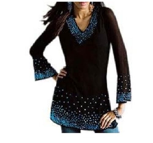 Black Ladies Chiffon Hand Embroidered Kurti