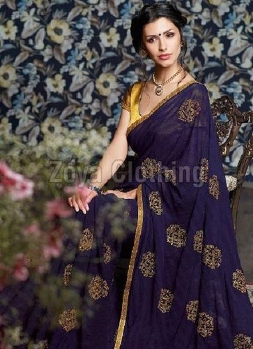 Nevy Blue Georgette Lace Work Sarees