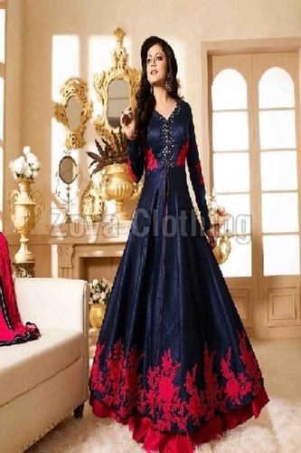 इंडियन पॉली सिल्क पिंक (गुलाबी) और नीले रंग के लंबे सूट