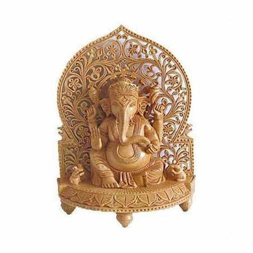 16 Inch Polished Wooden Ganesh Statue