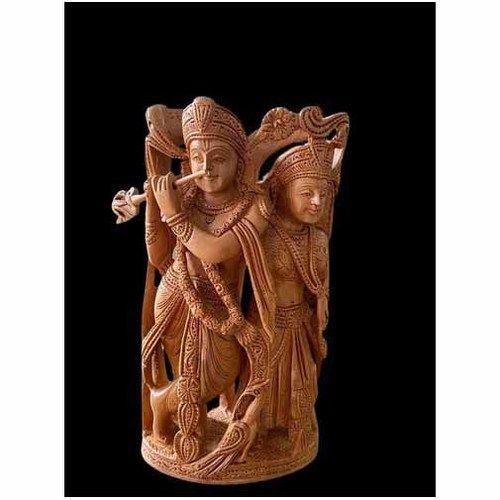 Durable 8 Inch Wooden Radha Krishna Statue