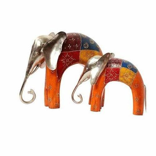 Decorative Handcrafted Wooden and Iron Elephant Sculpture