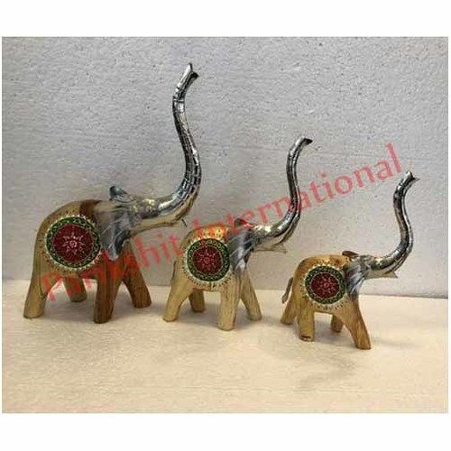 Wood Multicoloured Wooden Elephant Sculpture