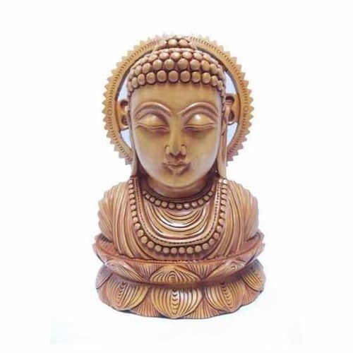 Easy To Clean Polished Wooden Buddha Bust Statue