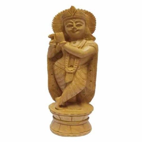 Easy To Clean Polished Wooden Lord Krishna Statue