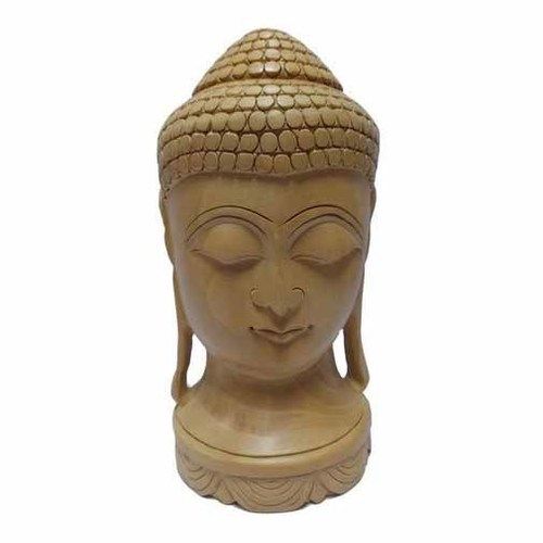 Wooden Buddha Head Statue - Handmade, 1-2 Feet, Matte Brown Finish | Easy To Clean, Eco-Friendly, Water Resistant, Durable