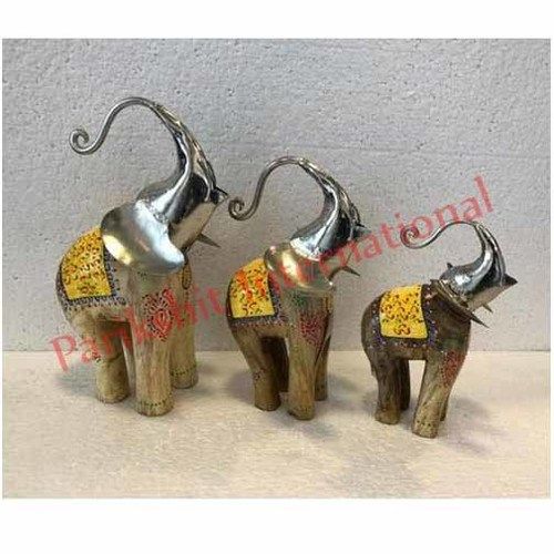 Brown & Chrome Wooden Elephant Sculpture