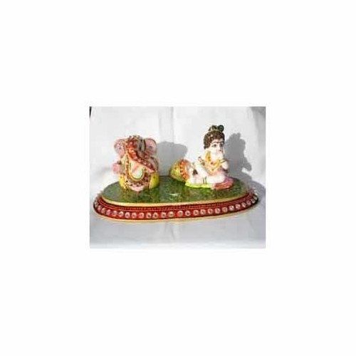 White Marble Ganesha and Krishna Statues