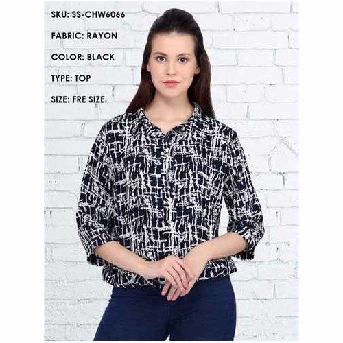 Ladies Black And White Shirt Type Top