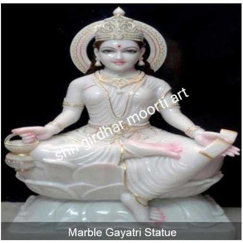 Durable Glossy White Marble Goddess Gayatri Statue