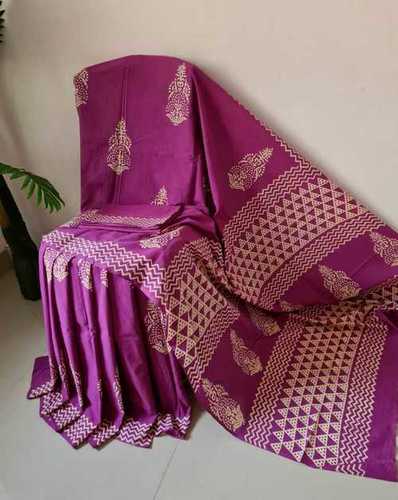 Various Colors  Are Available Pure Cotton Printed Saree With Blouse