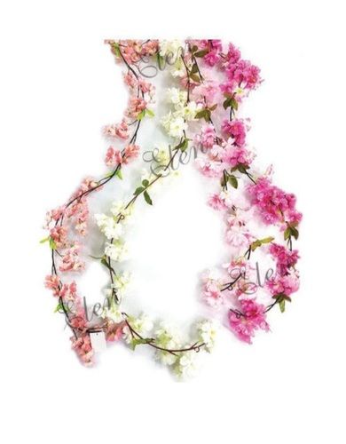 Elen White,pink Artificial 180 Cm Peach Blossom String Flower Bush