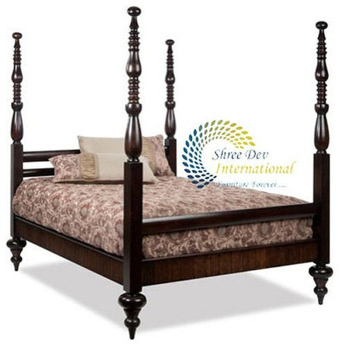 Handmade Kally Four Poster King Wooden Bed, Made In India