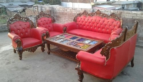 Teak Wood 7 Seater Sofa Set With Table