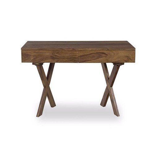 Wooden Study Table - 115x60x79 cm, Brown Polished Solid Wood, Eco-Friendly Design with 2 Drawers and Handmade Artwork