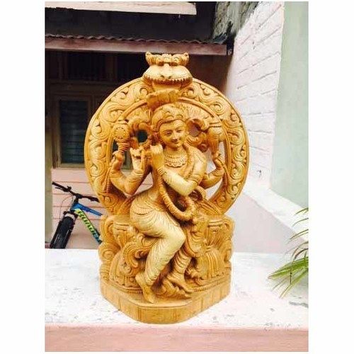 Easy To Clean Hand Carved Wooden Krishna Statue