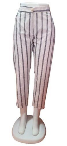 White Stripe Xl Size Ladies Cotton Pencil Pants