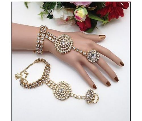 HuiDao Finger Ring Bracelet Shiny Crystal Rhinestone Hand Chain Bracelet  Bangle for Bridal Women Teen Girls Party Wedding Jewelry Accessories   Amazonin जवलर