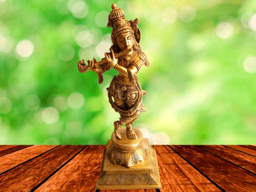 Gold Perfect Finish Brass Krishna Statue