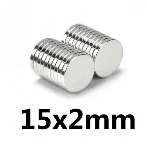 Silver 15X2 Millimetre Disc Shaped Neodymium Permanent Magnet