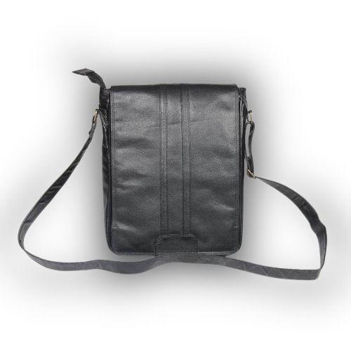 Black Plain Leather Sling Shoulder Bag For Unisex