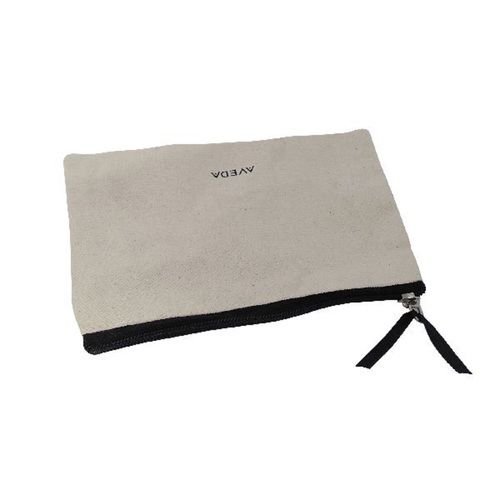 Grey Cotton Plain Zipper Cosmetic Pouch Bag