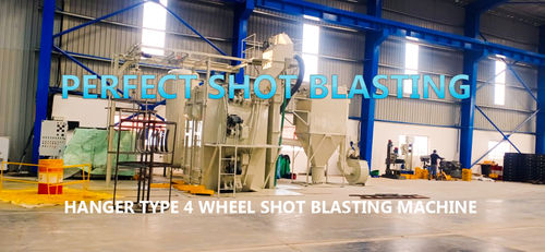 Blue & Green Hanger Type 4 Wheel Shot Blasting Machine With Low Maintenance