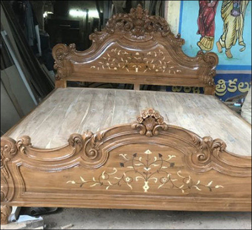 Teak Wood Double Bed - 5 Feet Tall, 6x6.25 Inch Dimensions, Eco-Friendly, High Strength Design, Fine Finished Walnut Brown