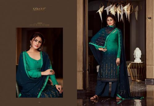 Green Glossy Simar Solitaire 1822 Exclusive Georgette Designer Work Salwar Suits