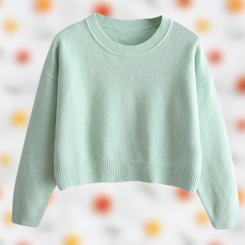 गोल गर्दन और पूरी आस्तीन वाला हल्का नीला फैंसी महिलाओं का स्वेटर आकार: बच्चों से लेकर वयस्कों तक