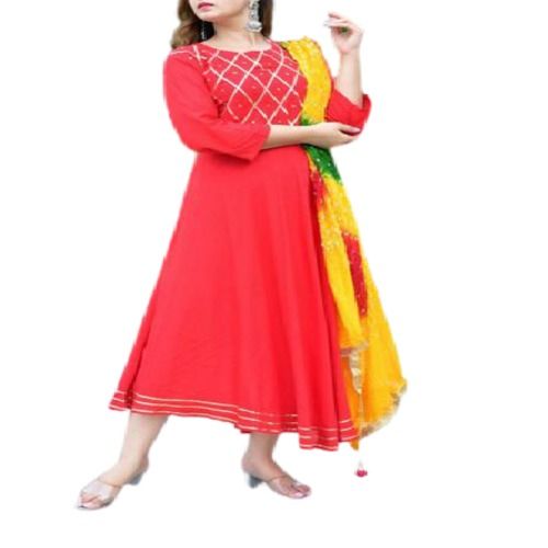 Quick Dry Red Formal Cotton Stitched Ladies Salwar Suit