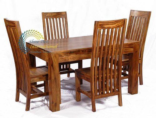 Handmade Strip Wooden 4 Seater Dining Set