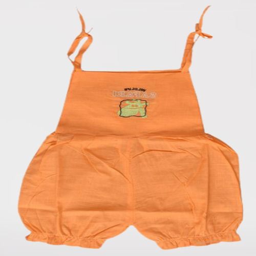 Orange Cotton Plain Sleeveless Baby Unisex Rompers