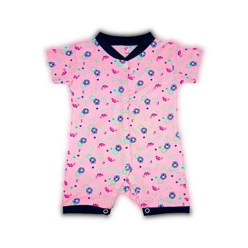 Half Sleeve Pink Printed Pure Cotton Baby Unisex Rompers