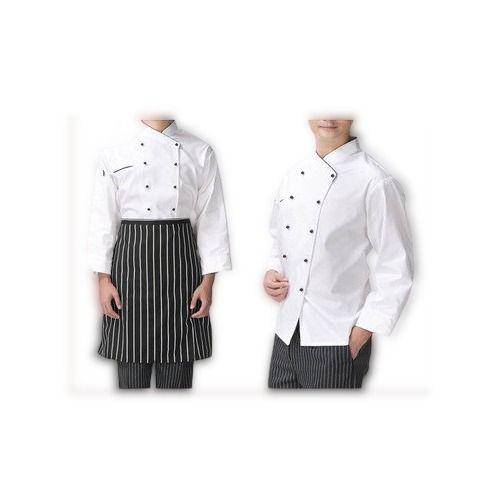 Hotel And Restaurant White And Black Cotton Cheff Coat  Collar Type: Round Collar