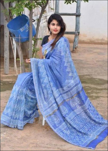 Ladies Chanderi Silk Saree - 5.5m Length, Skin Friendly Cotton Blend, Printed in Vibrant Blue, Pink, Black, Yellow, Cream, Green, and Multicolor | Comfortable for Summer and Winter Party Wear