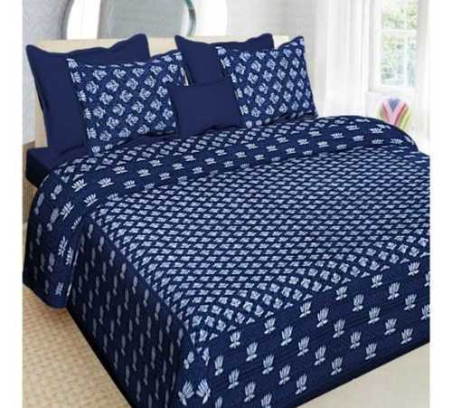 Blue Comfortable Printed Cotton Double Bed Sheet 