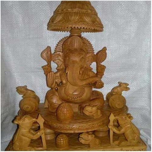 Glossy Wooden Ganesh Statue