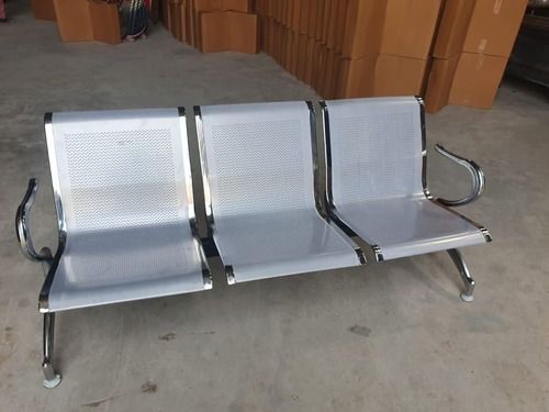 Three Seater Waiting Chair - Stainless Steel, Silver Finish | Space Efficient Design, Light Weight, New Condition, Negligible Maintenance Required