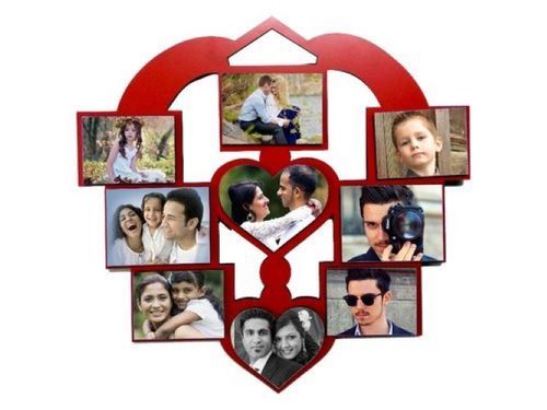 Red Big Heart Shape Wooden Multi Photo Sublimation Frame