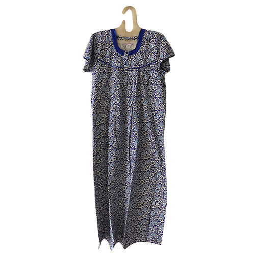 Printed Bombay Cotton Nightgown With Yoke And Side Pocket