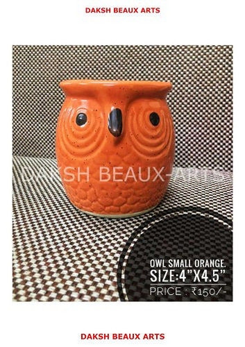 Orange Owls Design Ceramic Flower Pot
