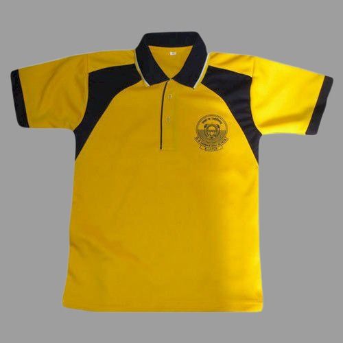 Yellow And Black Kids Collar Neck School T Shirts