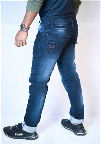 Blue Mens Faded Slim Fit Denim Jeans