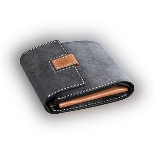 Synthetic Black And Brown Leather Wallet With Flap Coin Pocket For Mens Size: 5 Inch