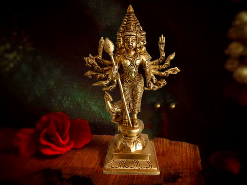 Golden Brass Shanmuga (Murugan) Statue