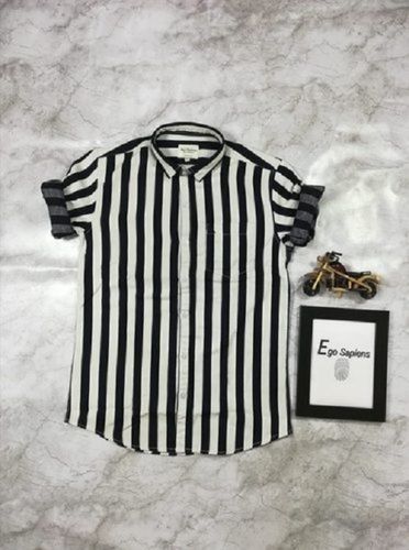 Black And White Fine Finish Men'S Striped Shirts